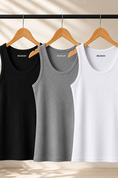 Ribbed Tank Top Pack of Three  (G.B.W )