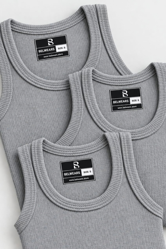 Basic Ribbed Tank Top Pack of Three-White