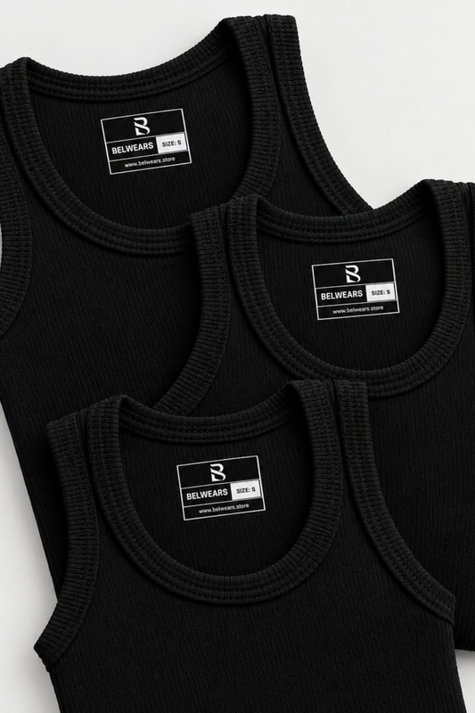 Basic Ribbed Tank Top Pack of Three- Black