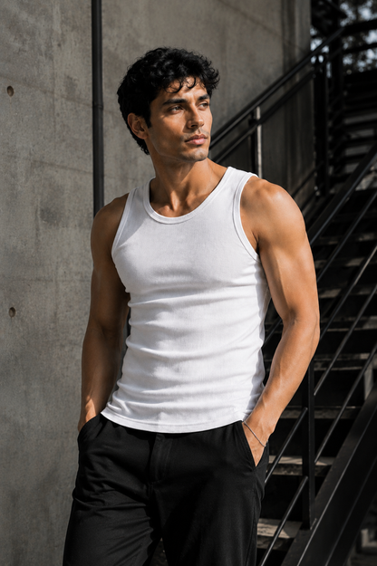 Basic Ribbed Tank Top Pack of Three-White